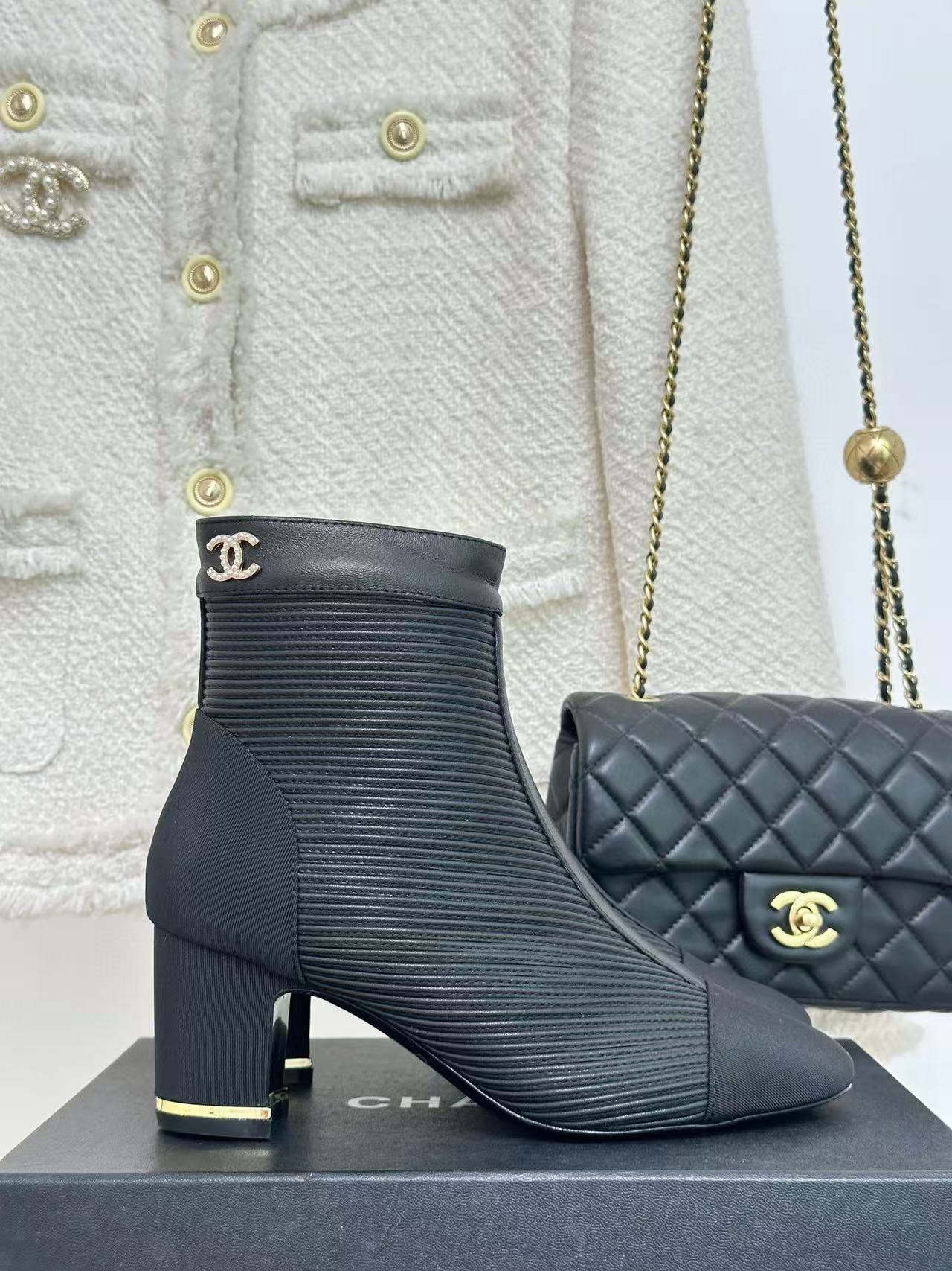 CHANE1 高品質ステッチプリーツ太ヒールショートブーツ【50％割引+送料無料】