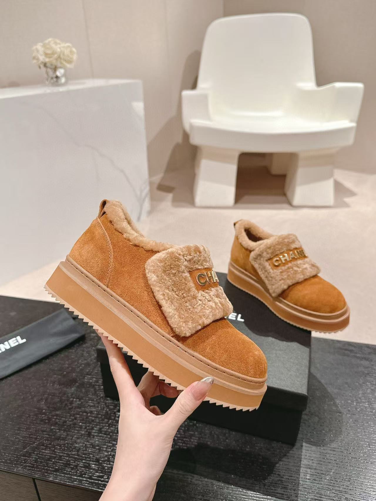 CHANE1 上質ラムウール厚底シューズ【50％割引+送料無料】