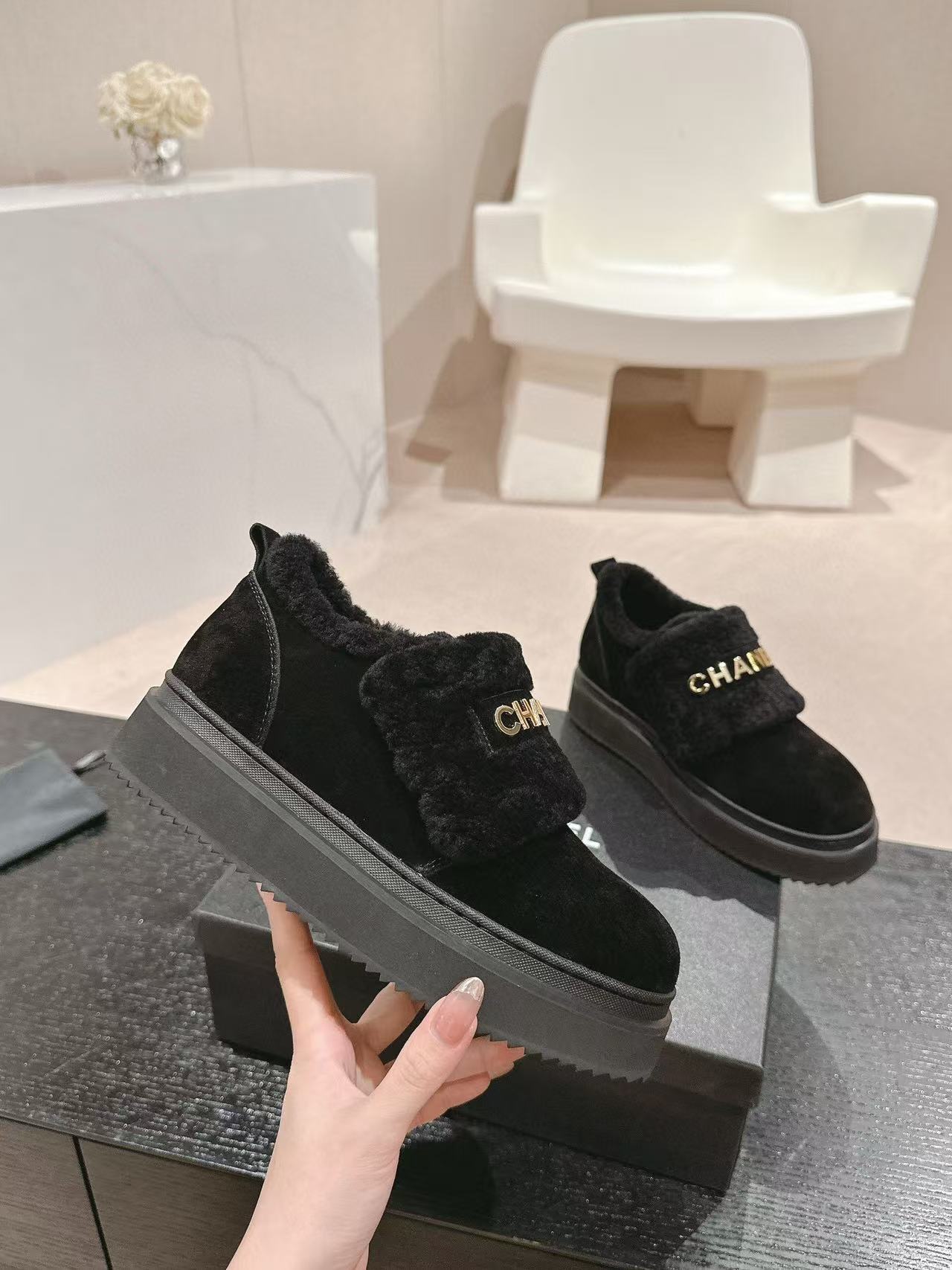 CHANE1 上質ラムウール厚底シューズ【50％割引+送料無料】