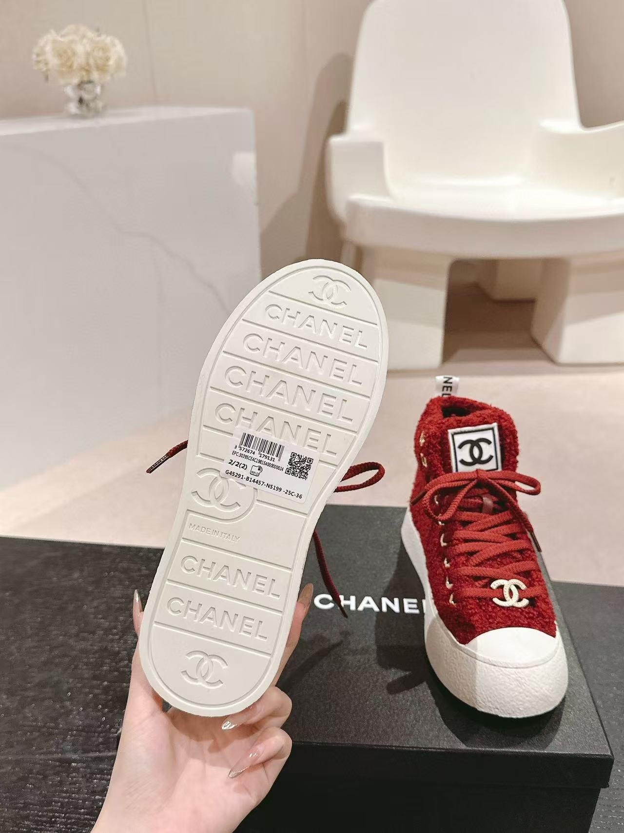 CHANE1 高品質ラムウール ハイカットシューズ【50％割引+送料無料】