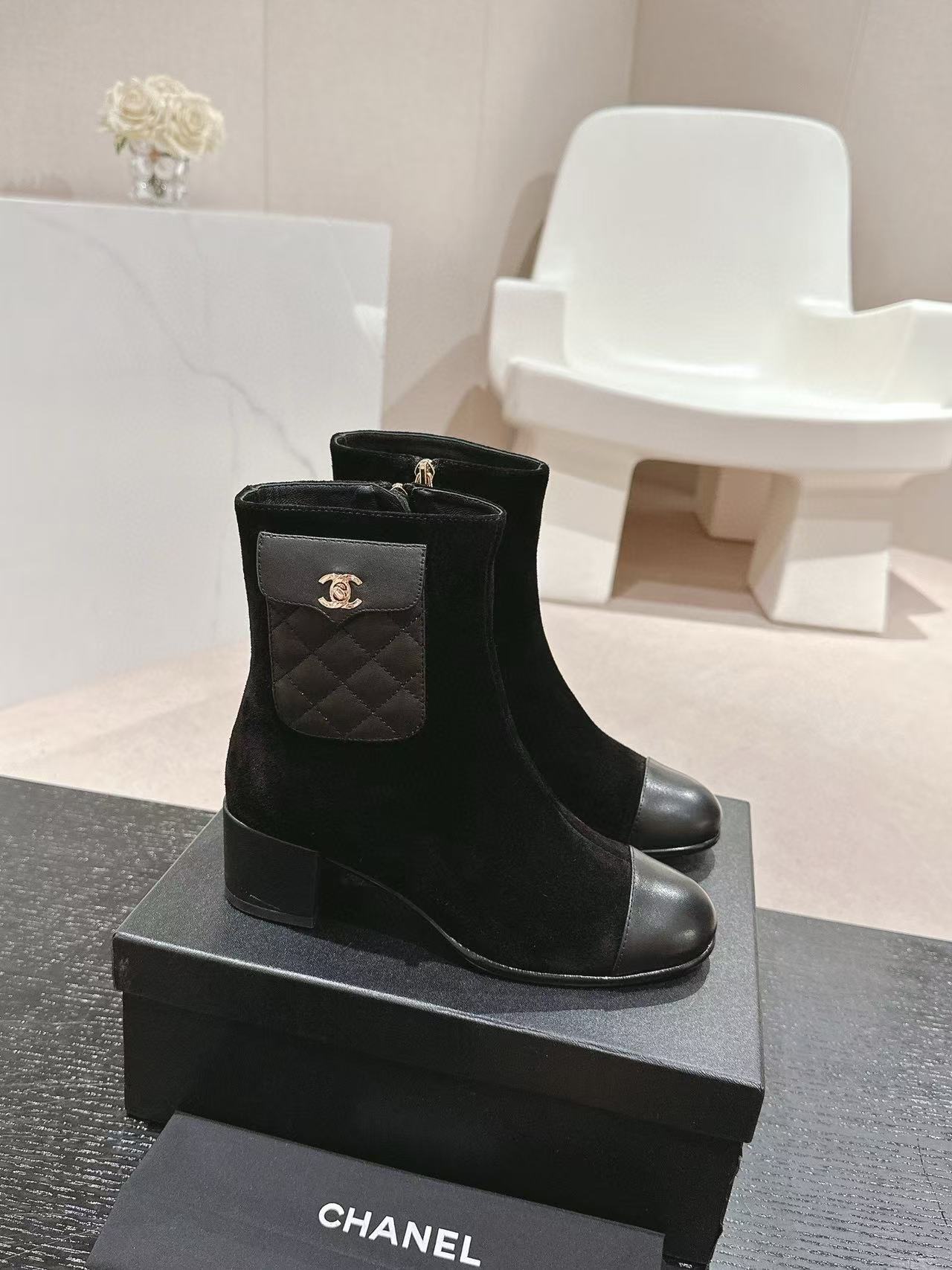 CHANE1 高品質 24B 牛革ローヒールブーツ【50％割引+送料無料】