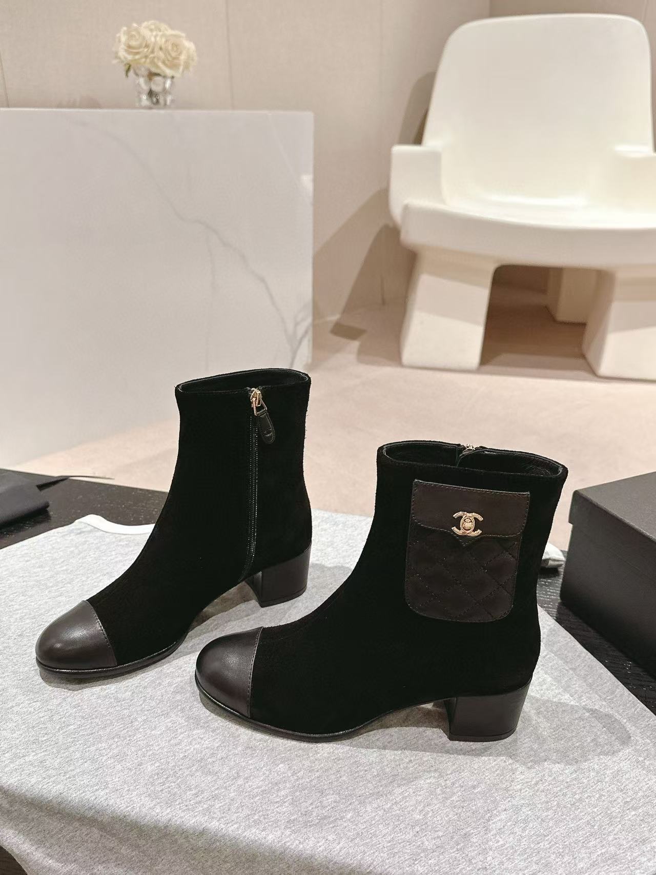 CHANE1 高品質 24B 牛革ローヒールブーツ【50％割引+送料無料】