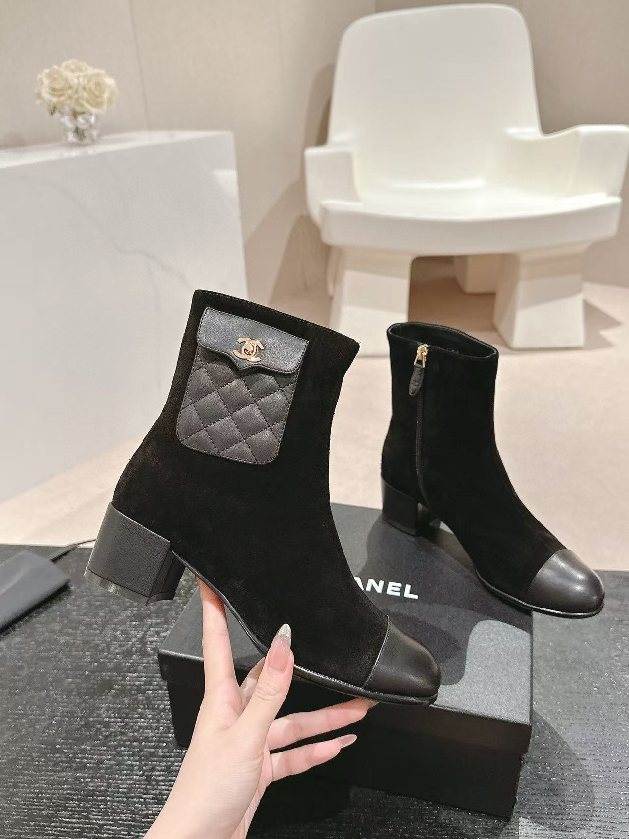 CHANE1 高品質 24B 牛革ローヒールブーツ【50％割引+送料無料】