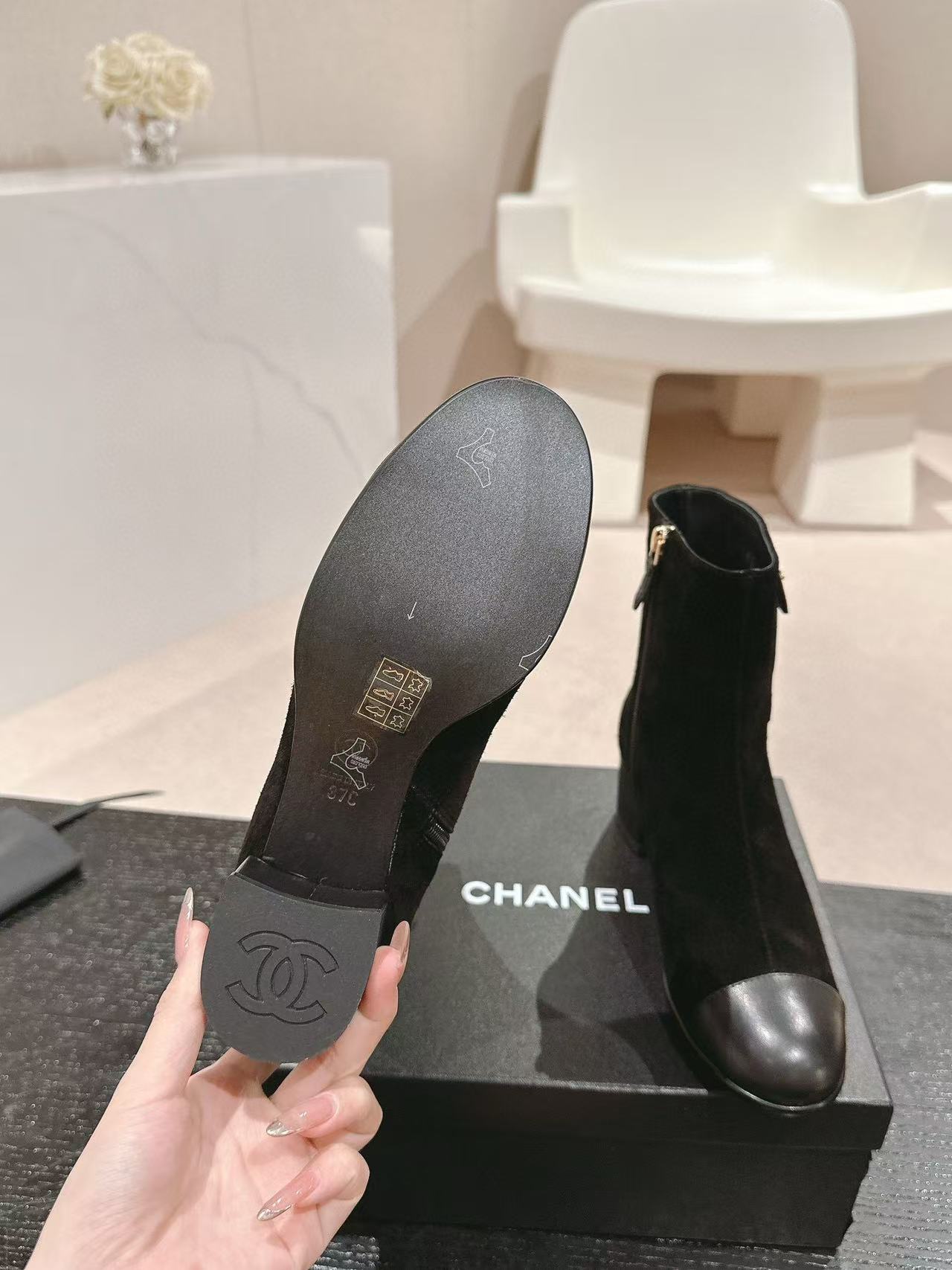 CHANE1 高品質 24B 牛革ローヒールブーツ【50％割引+送料無料】