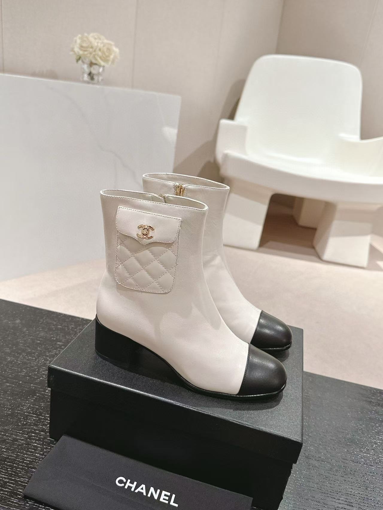 CHANE1 高品質 24B 牛革ローヒールブーツ【50％割引+送料無料】