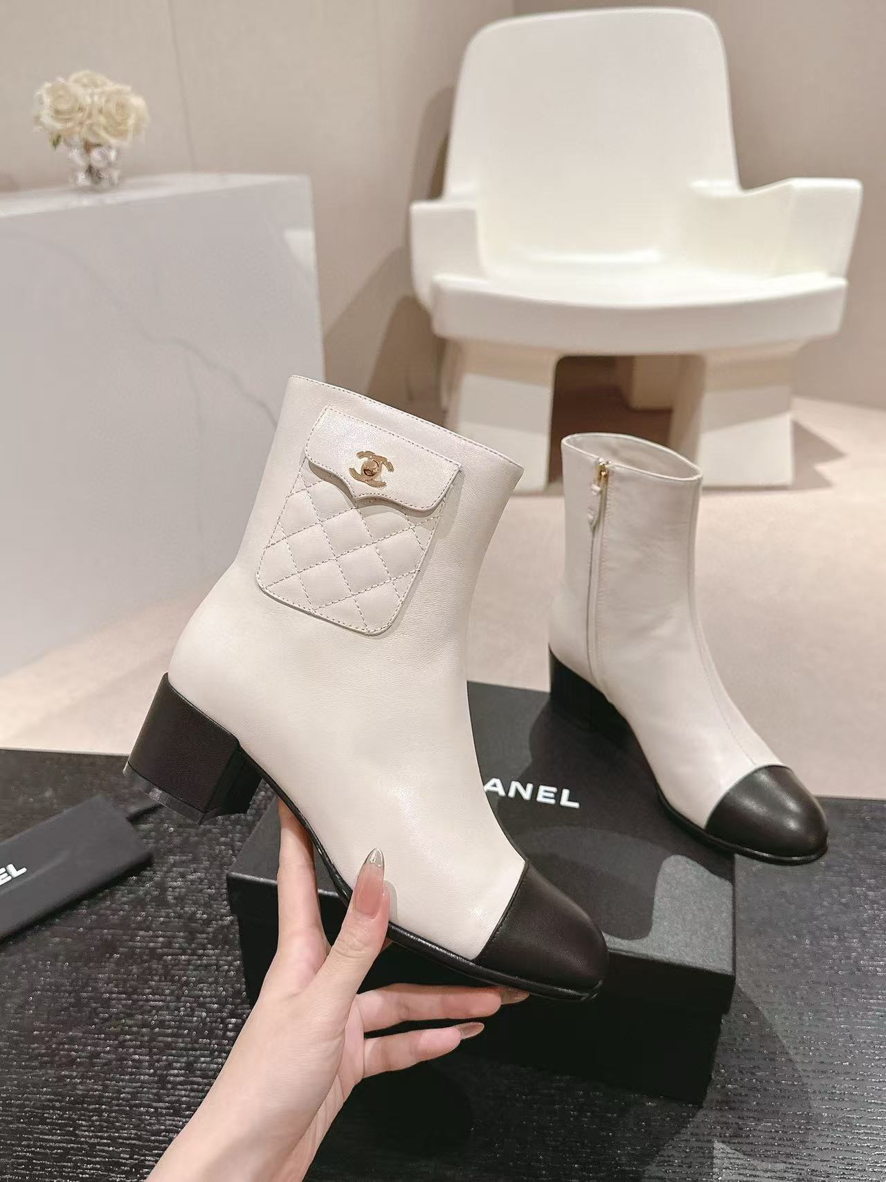 CHANE1 高品質 24B 牛革ローヒールブーツ【50％割引+送料無料】