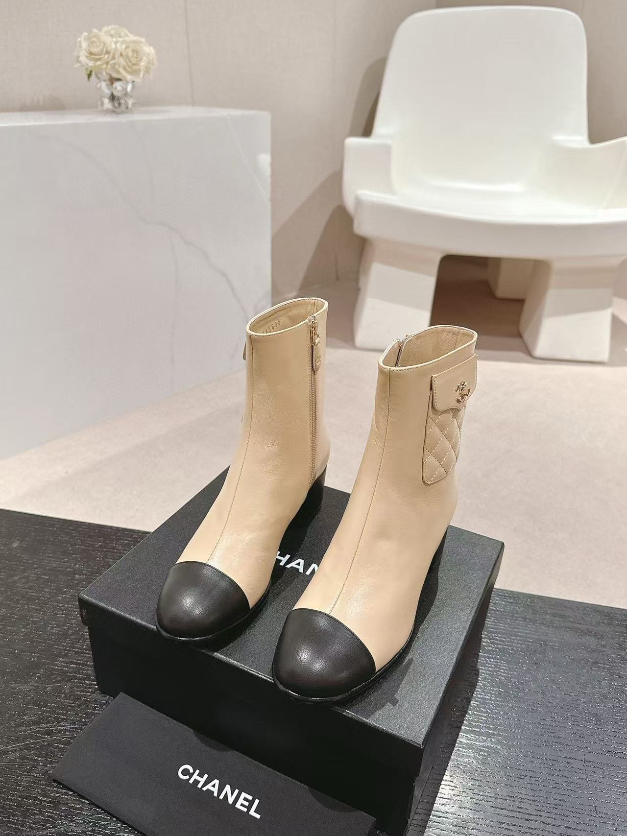 CHANE1 高品質 24B 牛革ローヒールブーツ【50％割引+送料無料】