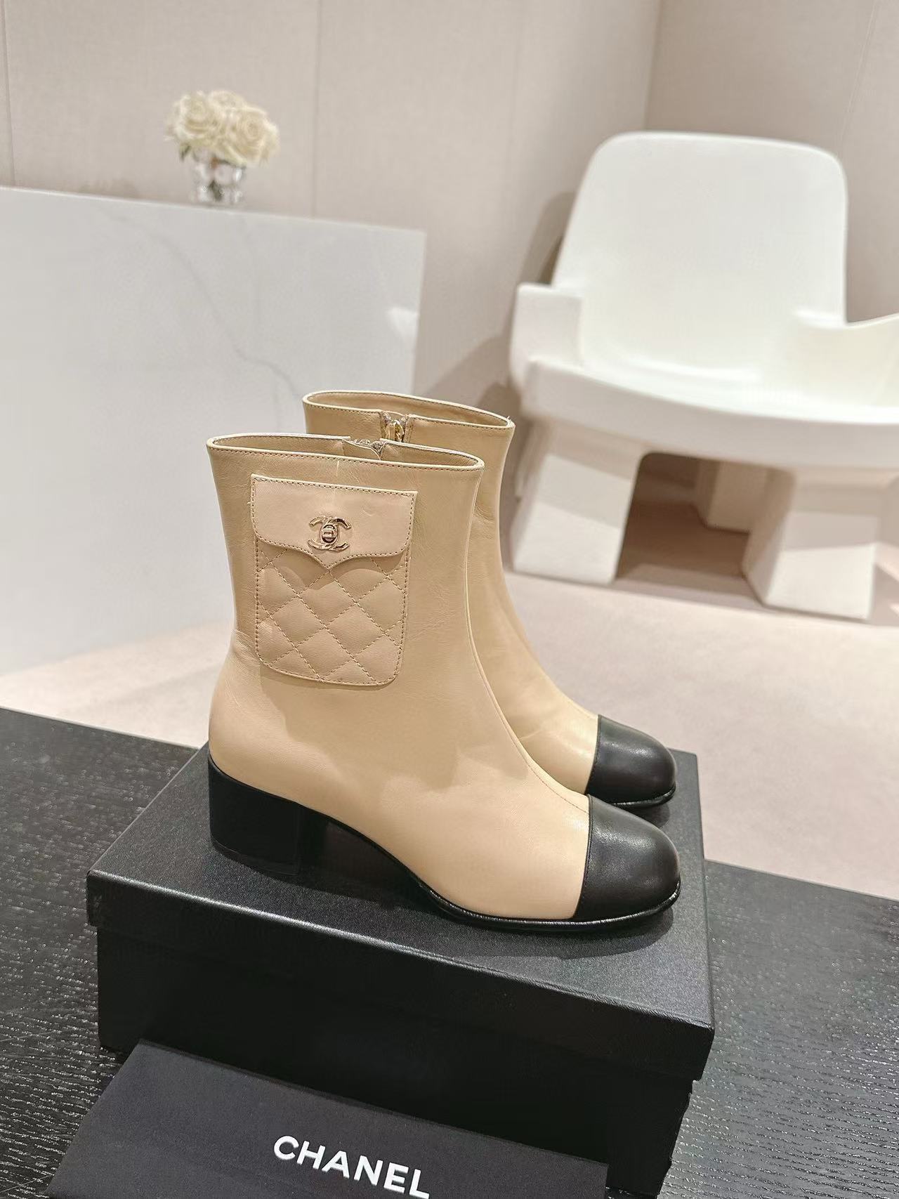 CHANE1 高品質 24B 牛革ローヒールブーツ【50％割引+送料無料】