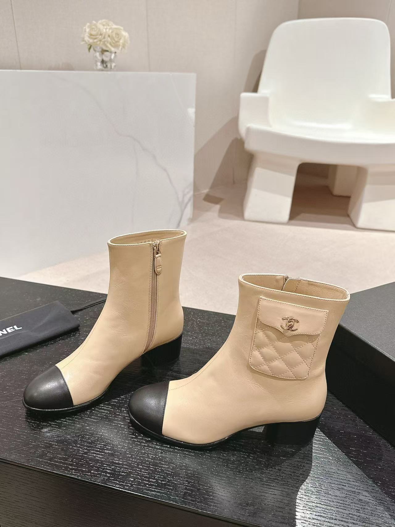 CHANE1 高品質 24B 牛革ローヒールブーツ【50％割引+送料無料】