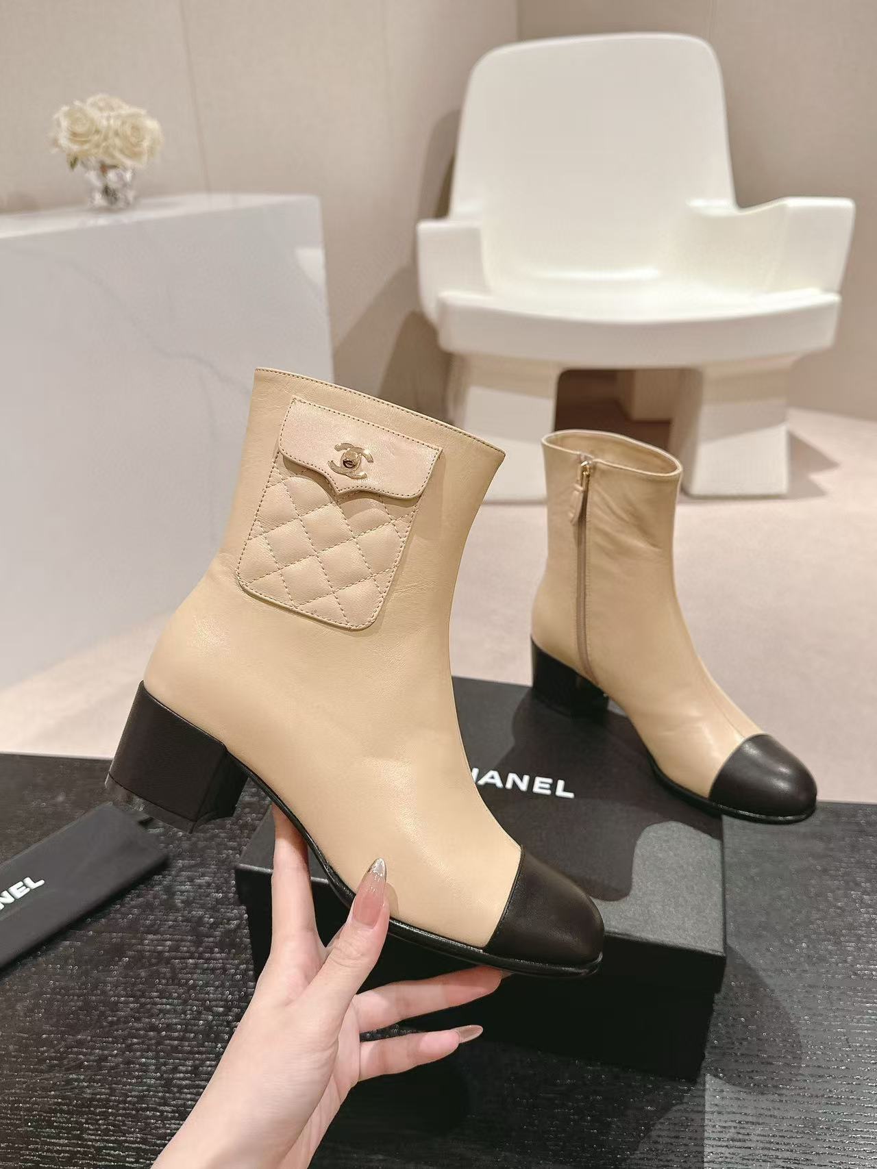 CHANE1 高品質 24B 牛革ローヒールブーツ【50％割引+送料無料】