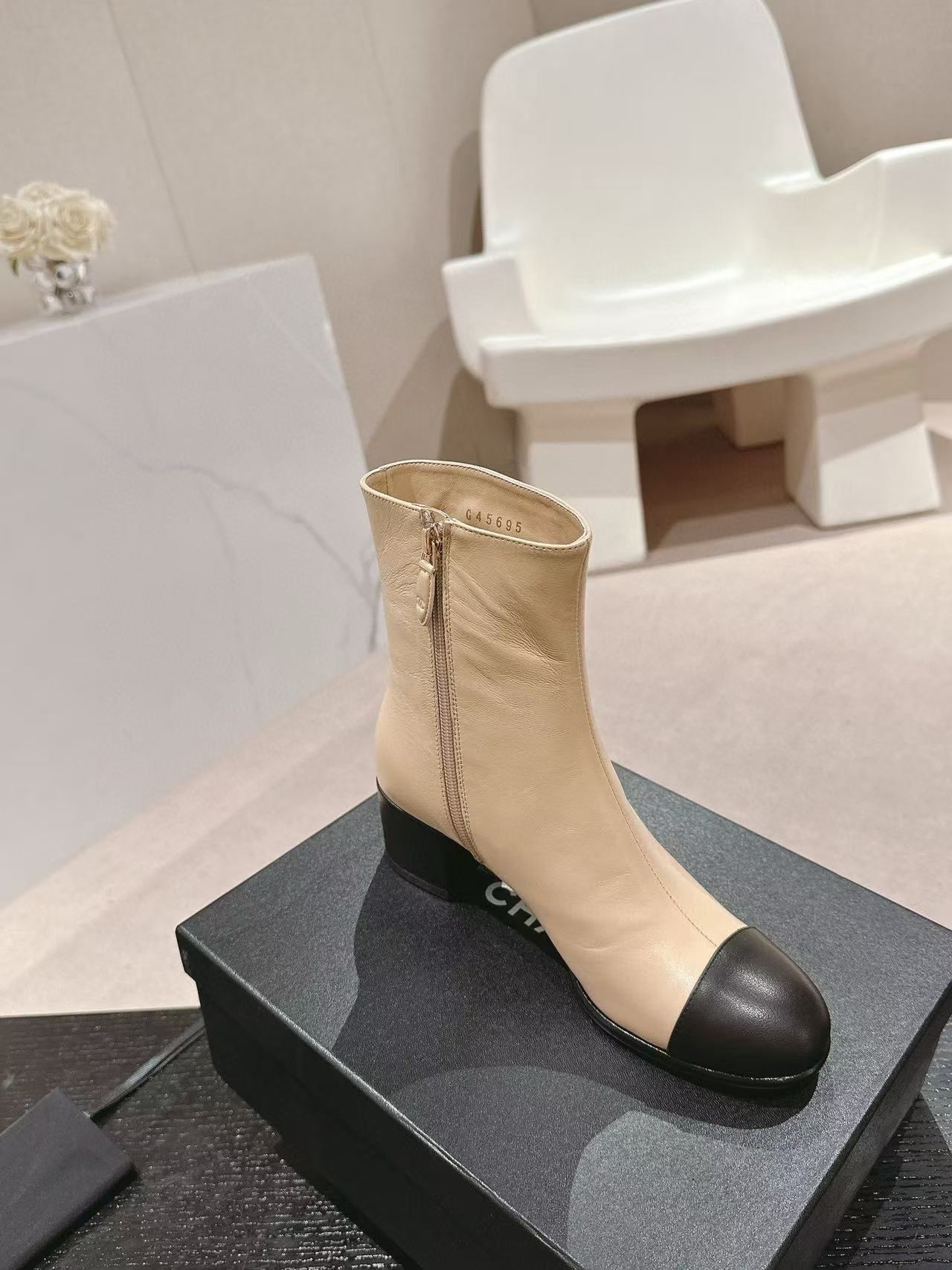 CHANE1 高品質 24B 牛革ローヒールブーツ【50％割引+送料無料】