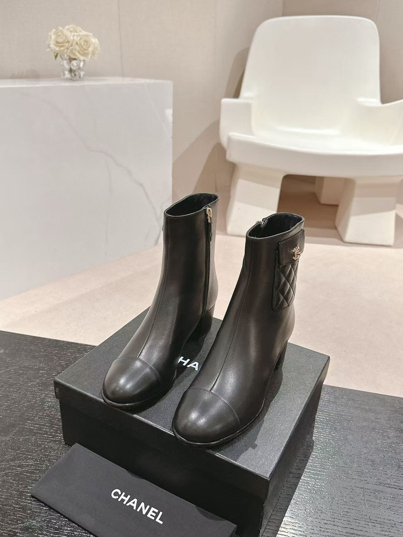 CHANE1 高品質 24B 牛革ローヒールブーツ【50％割引+送料無料】
