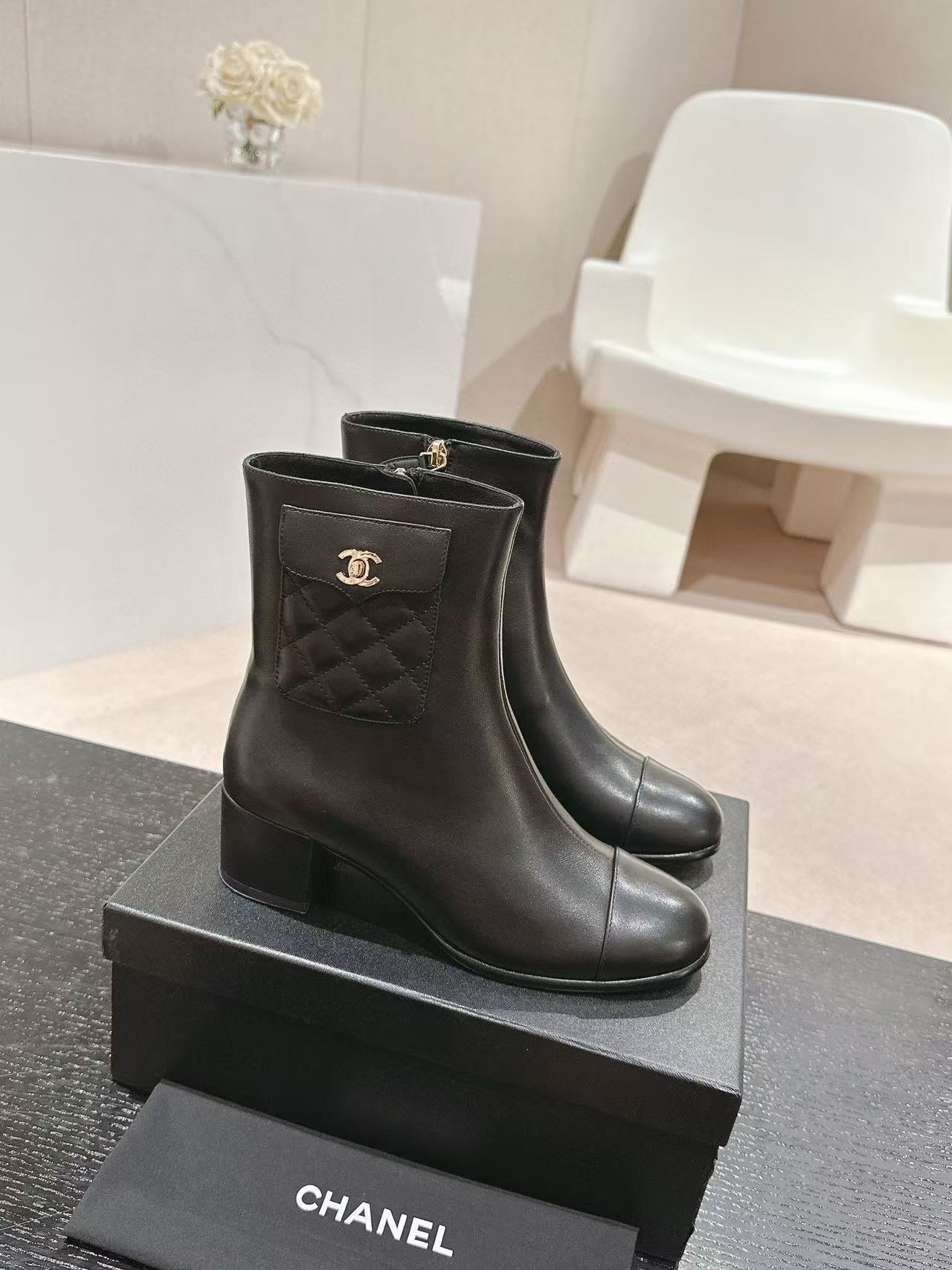 CHANE1 高品質 24B 牛革ローヒールブーツ【50％割引+送料無料】