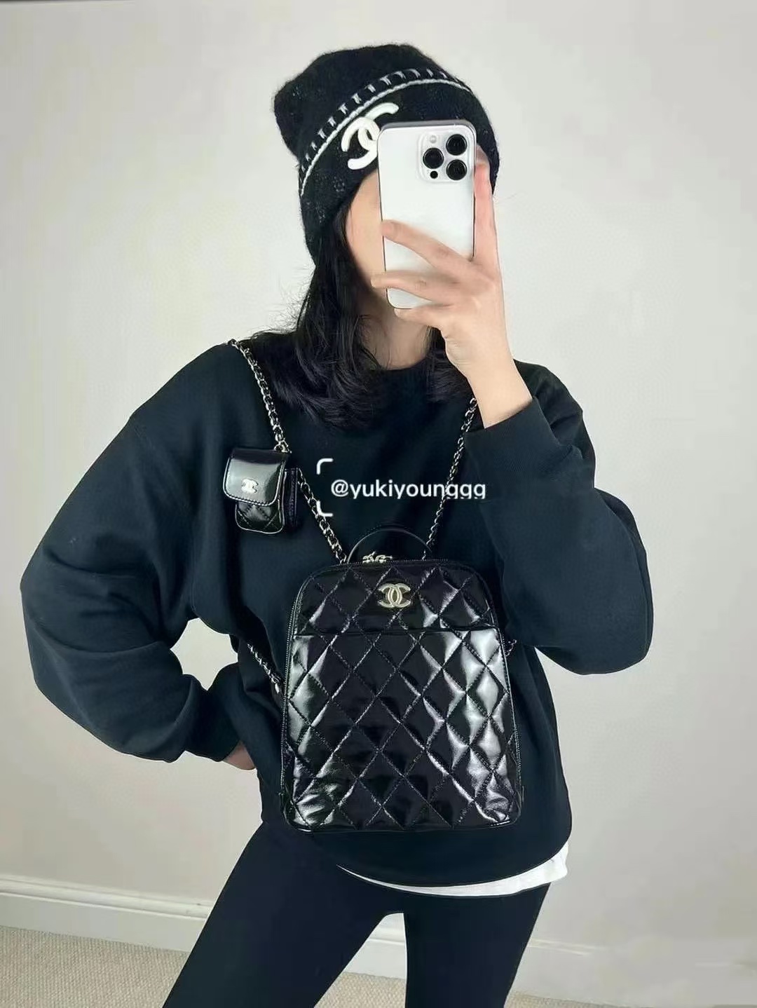 CHANE1 2-in-1 パテントレザー チェーン バックパック【 50％割引+送料無料】