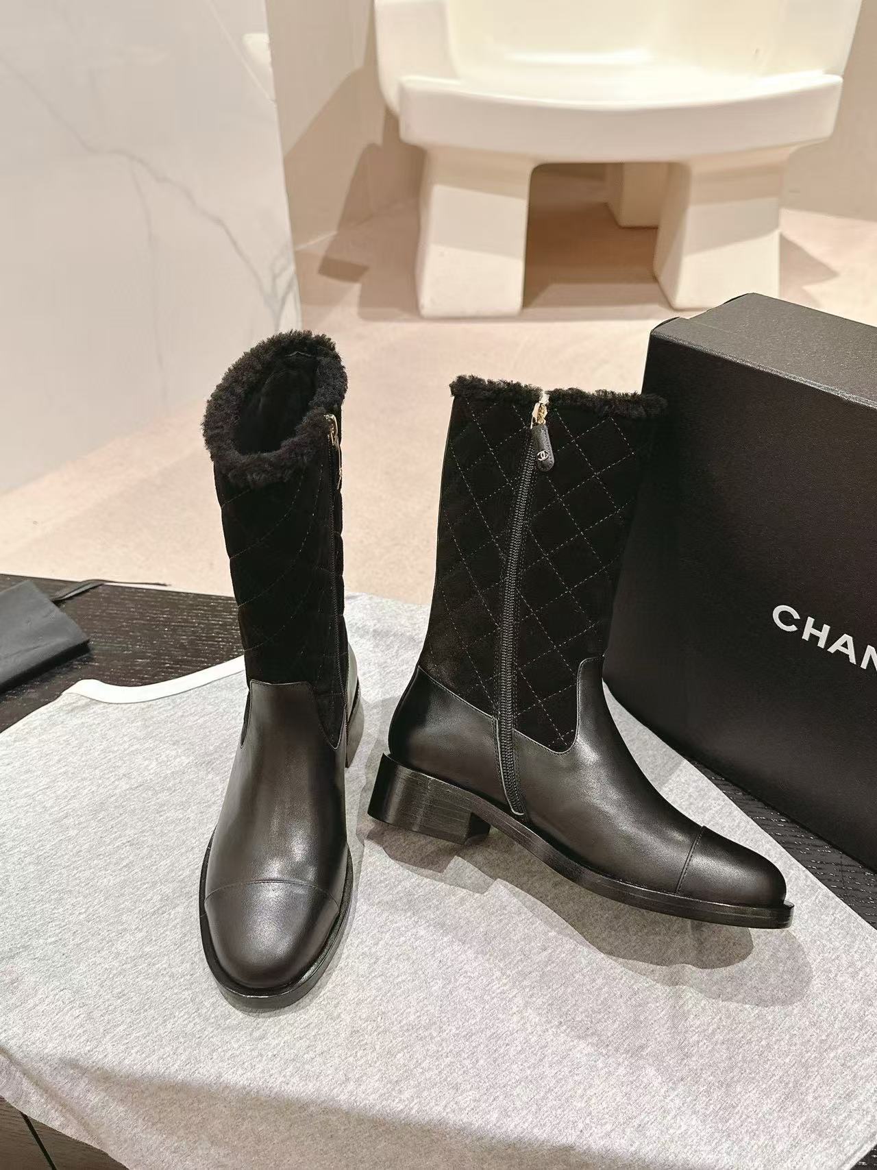 CHANE1 高品質シープスキンスプライシングラムウールブーツ【50％割引+送料無料】