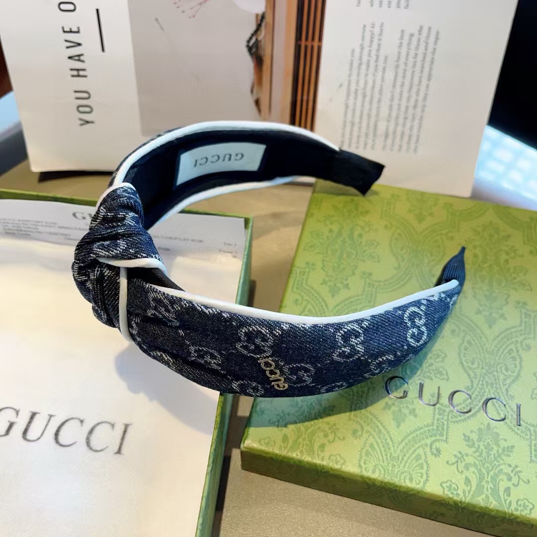 GUCC1 ジャガードデニムヘッドバンド【50％割引+送料無料】
