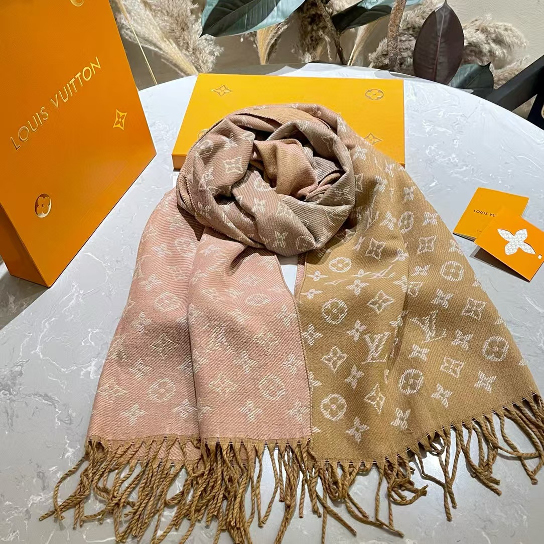 LV カラーブロック カシミア フリンジ スカーフ【50％割引+送料無料】