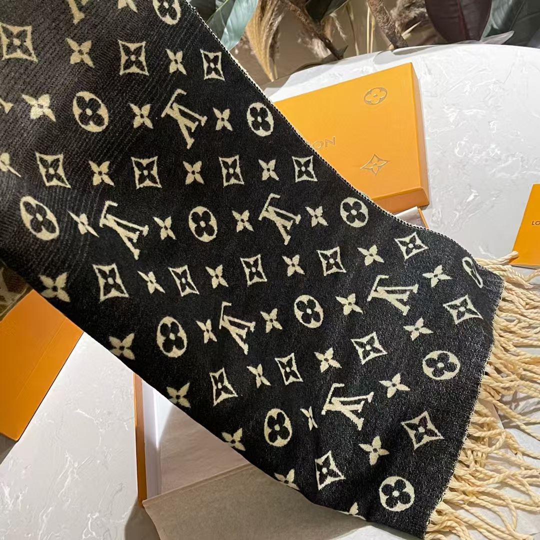 LV カラーブロック カシミア フリンジ スカーフ【50％割引+送料無料】