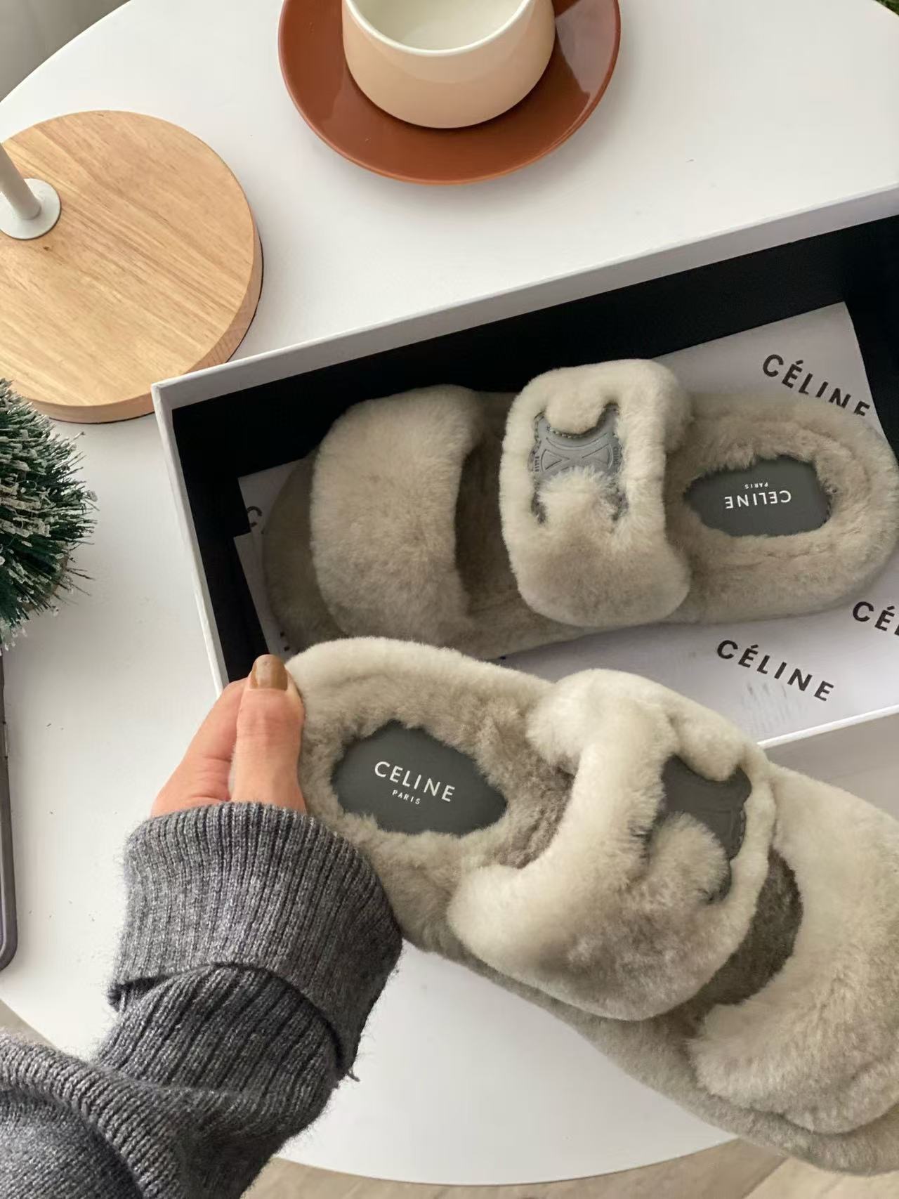 CEL1NE 高品質凱旋門毛皮スリッパ【50％割引+送料無料】