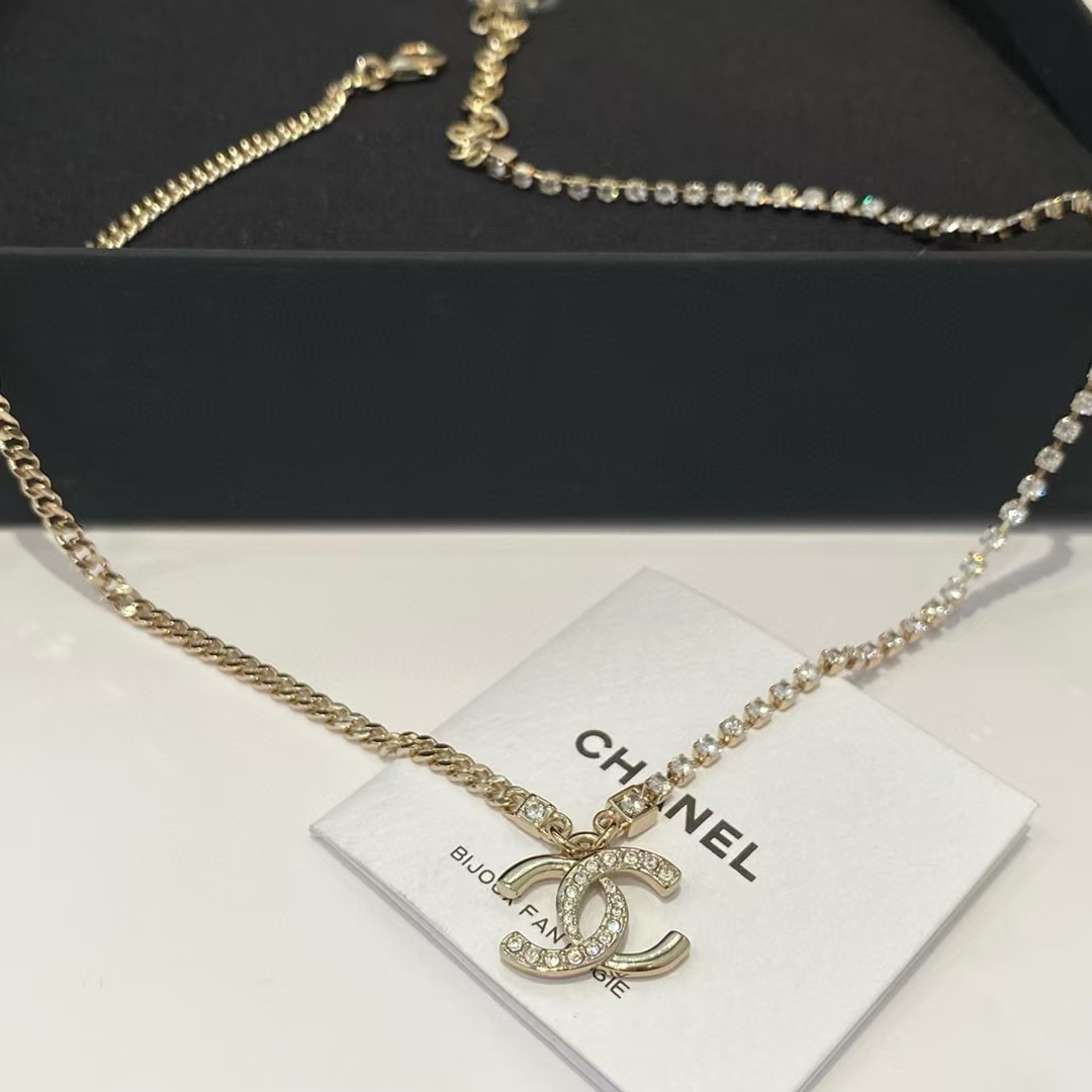CHANE1 ライトゴールド クリスタル ダイヤモンド ネックレス【50％割引+送料無料】