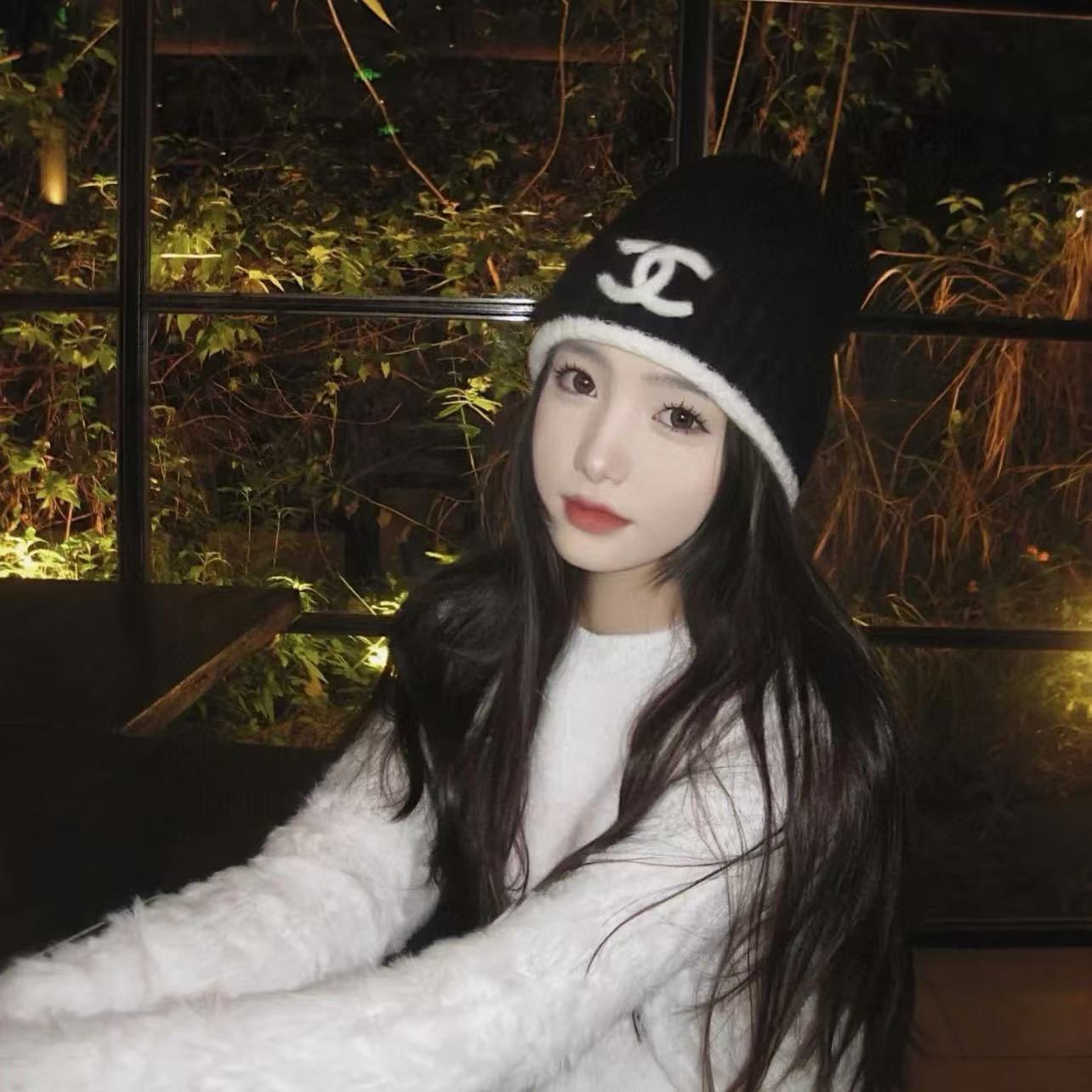 CHANE1 白黒ダブルC ラージロゴウールハット【50％割引+送料無料】