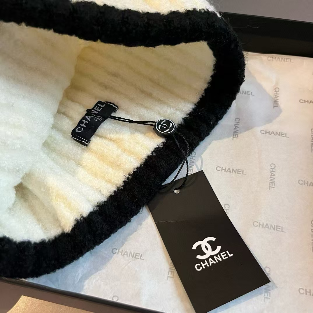 CHANE1 白黒ダブルC ラージロゴウールハット【50％割引+送料無料】