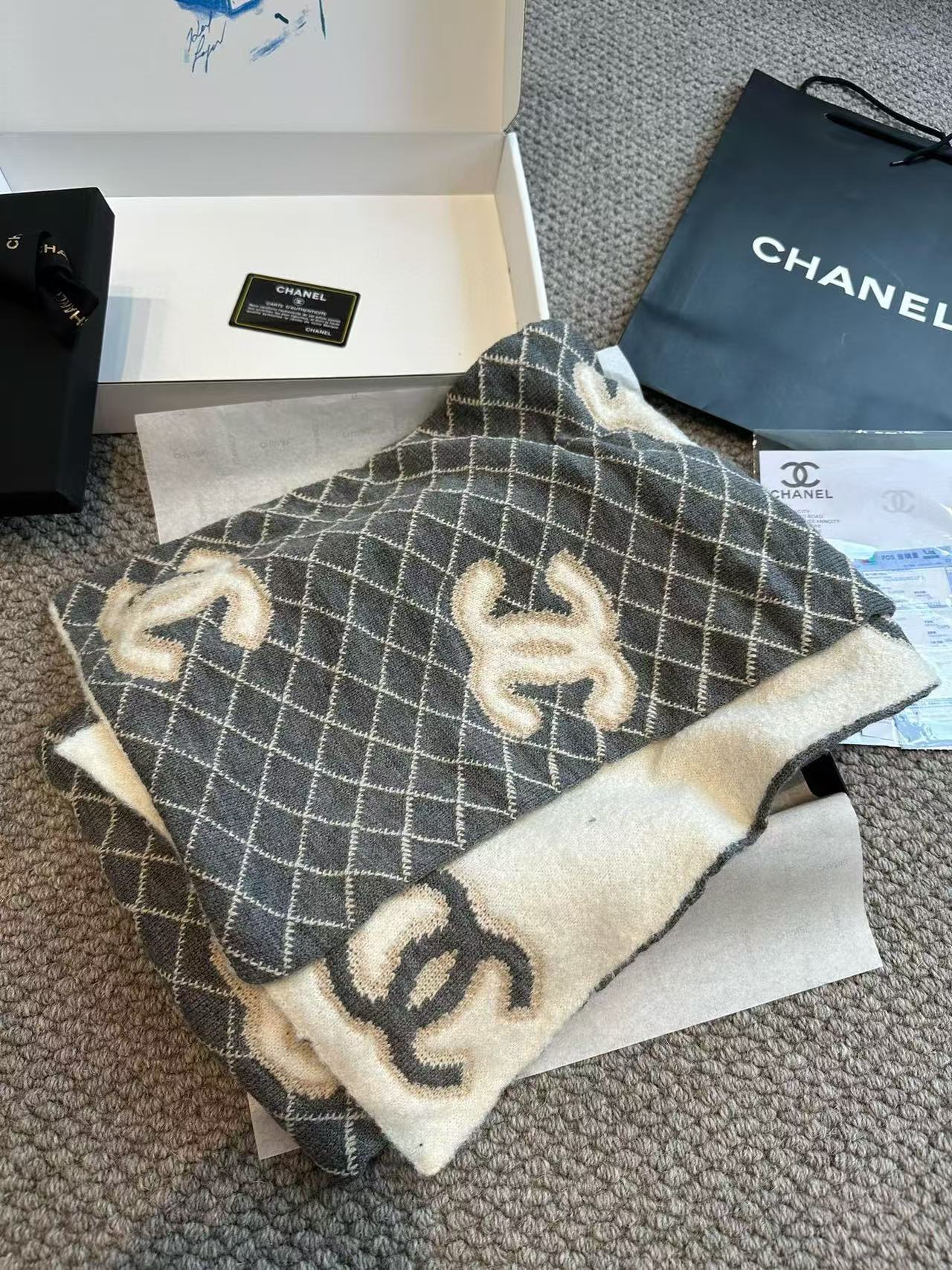 CHANE1 刺繍チェック柄ショール【50％割引+送料無料】