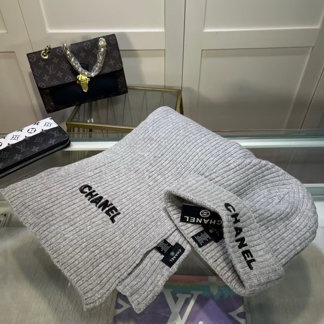 CHANE1 シンプルウール帽子+スカーフ2点セット【50％割引+送料無料】