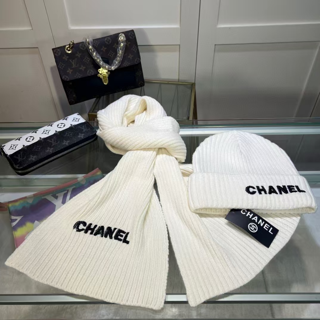 CHANE1 シンプルウール帽子+スカーフ2点セット【50％割引+送料無料】