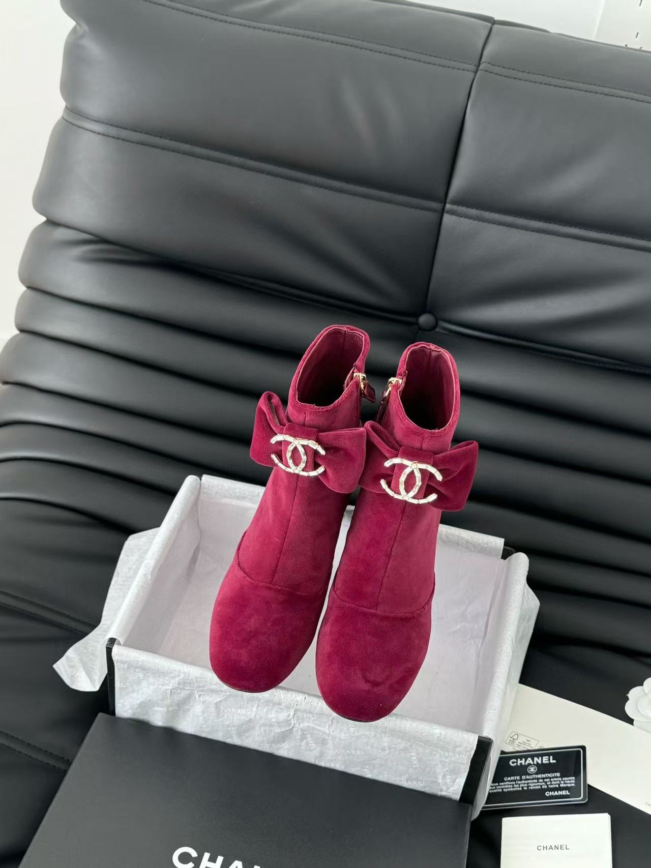 CHANE1 高品質ベルベット ダブルC ショートブーツ【50％割引+送料無料】