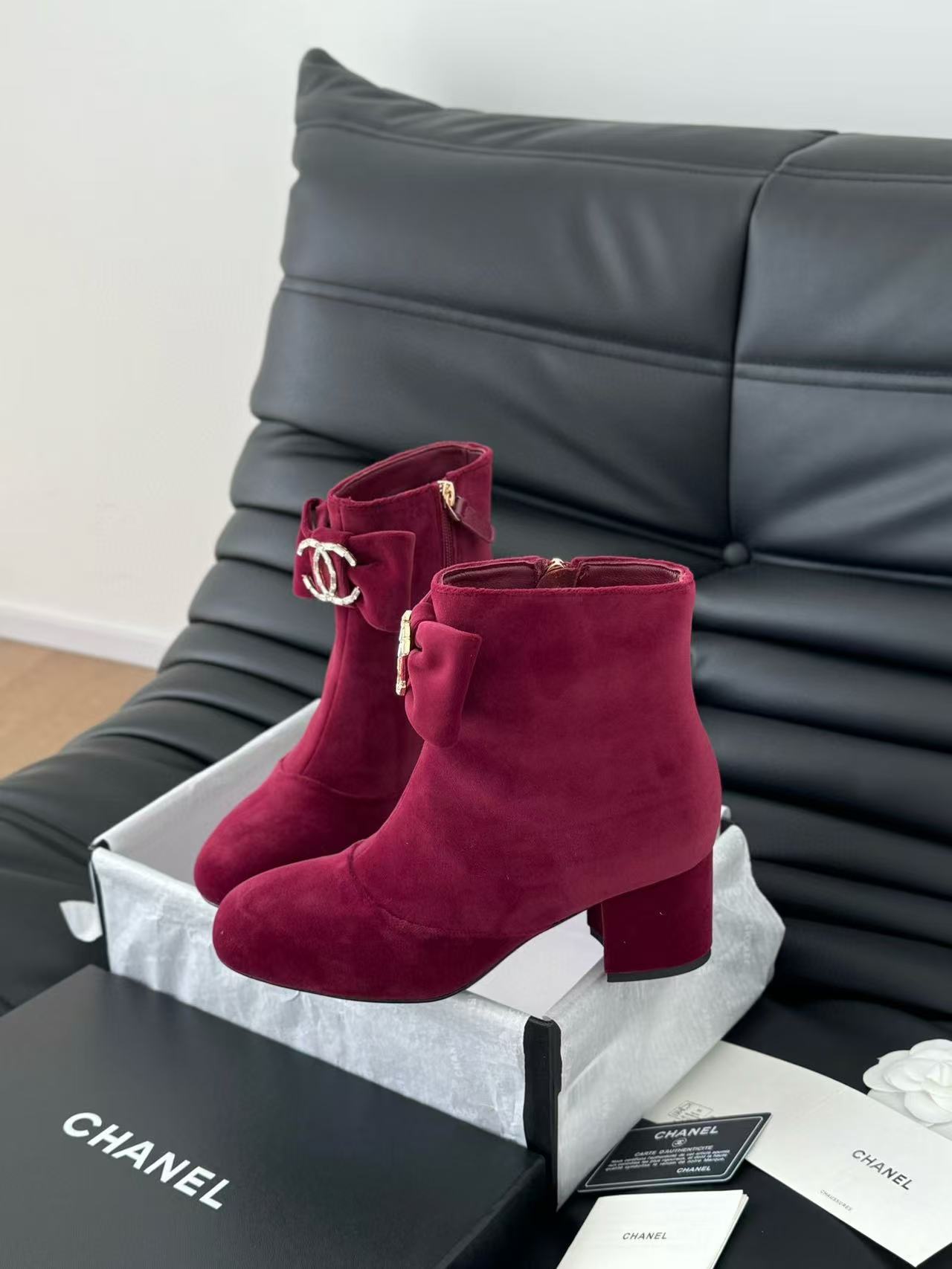 CHANE1 高品質ベルベット ダブルC ショートブーツ【50％割引+送料無料】