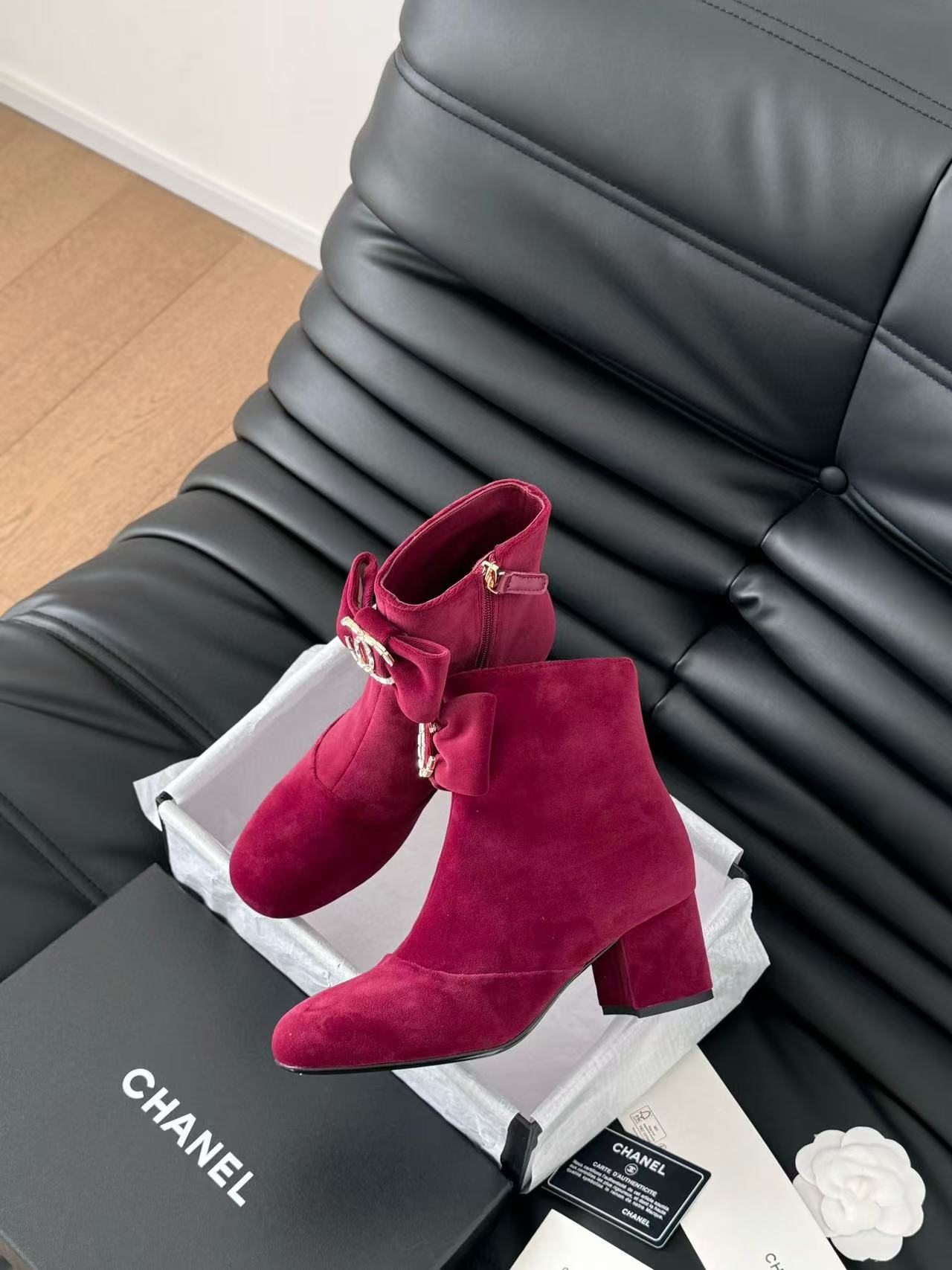 CHANE1 高品質ベルベット ダブルC ショートブーツ【50％割引+送料無料】