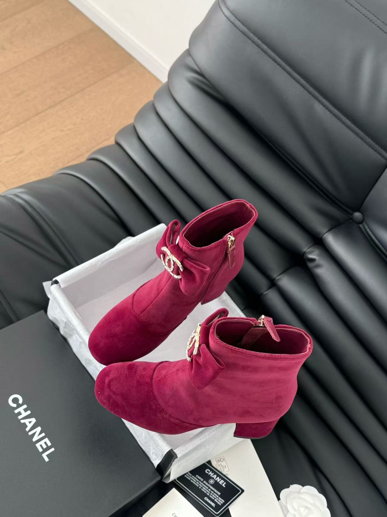 CHANE1 高品質ベルベット ダブルC ショートブーツ【50％割引+送料無料】