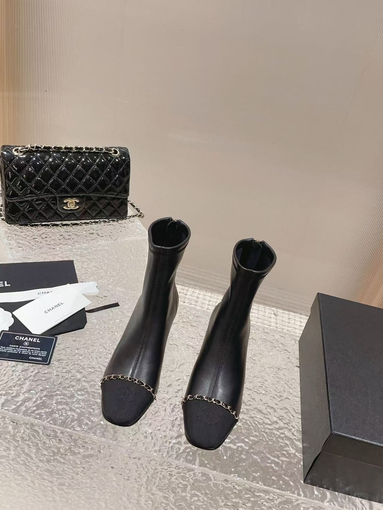 CHANE1 高品質カラーマッチングチェーンハイヒールブーツ【50％割引+送料無料】