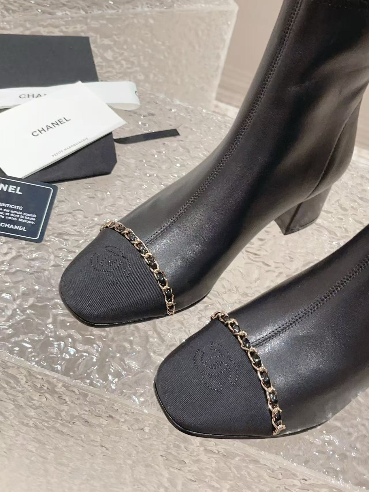 CHANE1 高品質カラーマッチングチェーンハイヒールブーツ【50％割引+送料無料】