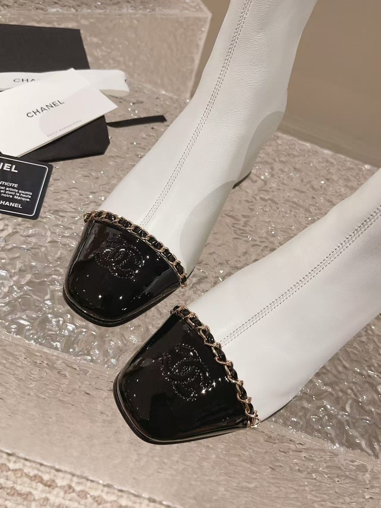 CHANE1 高品質カラーマッチングチェーンハイヒールブーツ【50％割引+送料無料】