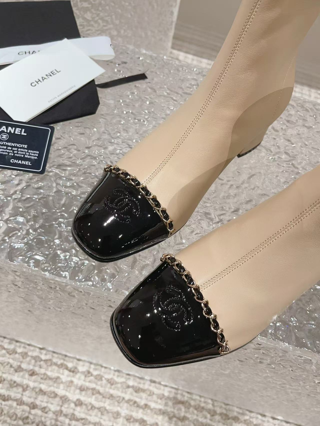 CHANE1 高品質カラーマッチングチェーンハイヒールブーツ【50％割引+送料無料】