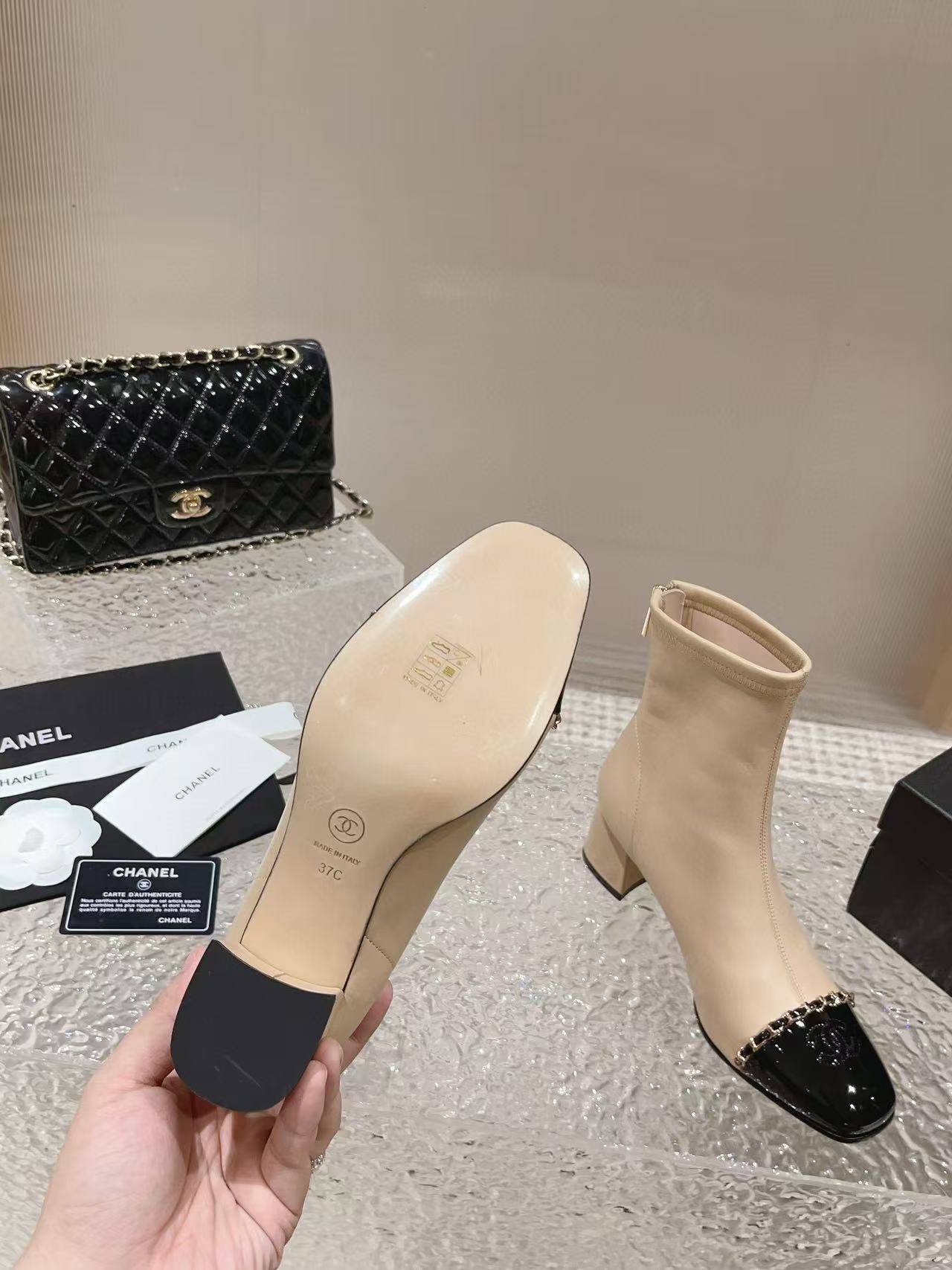 CHANE1 高品質カラーマッチングチェーンハイヒールブーツ【50％割引+送料無料】