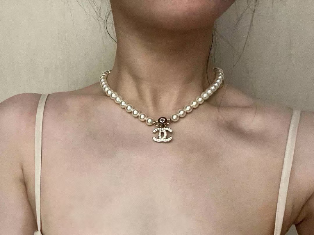 CHANE1 ダブルCロゴパールネックレス【50％割引+送料無料】
