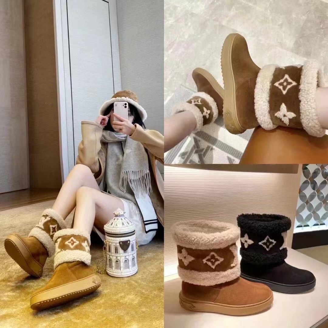 LV高品質ファー一体型スノーブーツ【50％割引+送料無料】