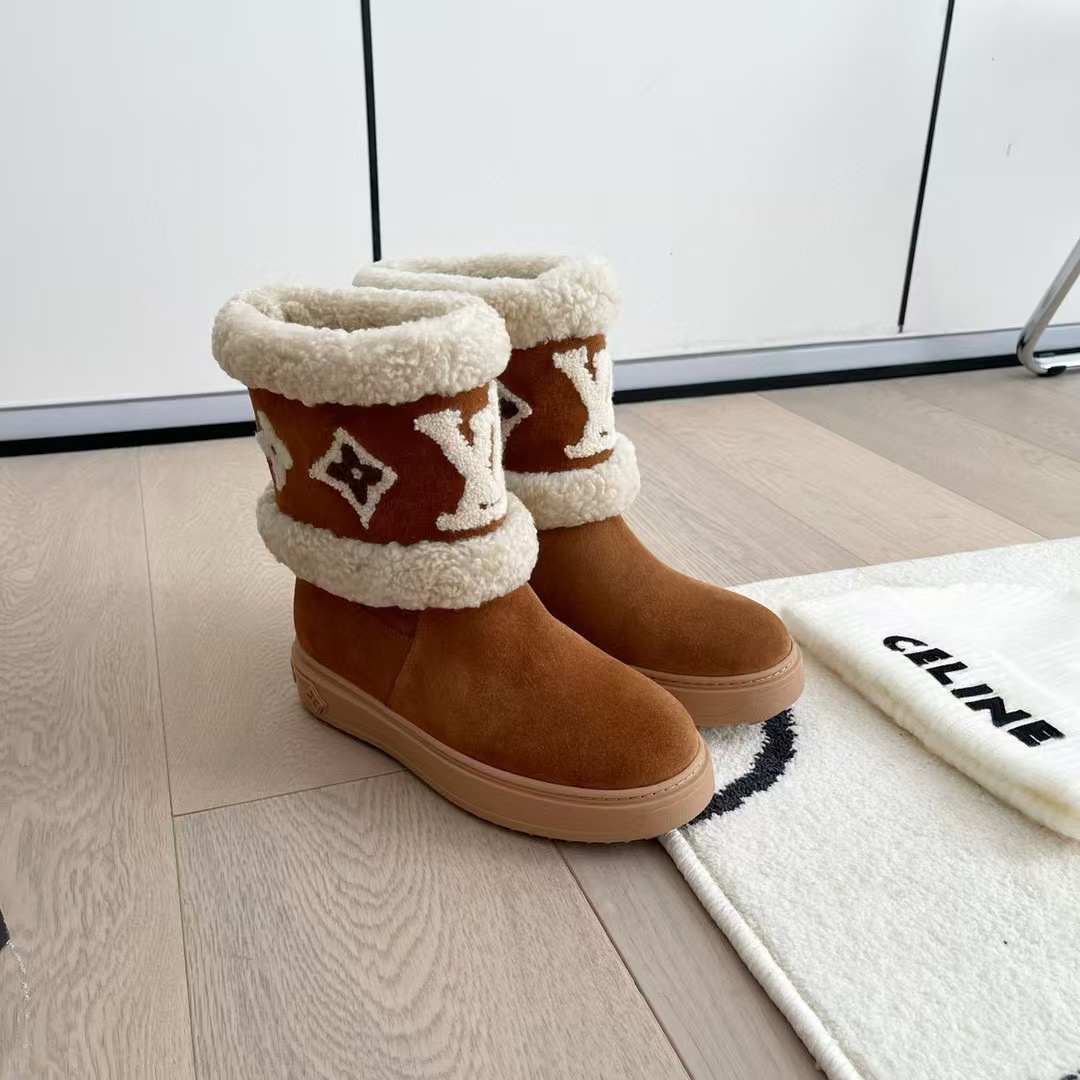 LV高品質ファー一体型スノーブーツ【50％割引+送料無料】