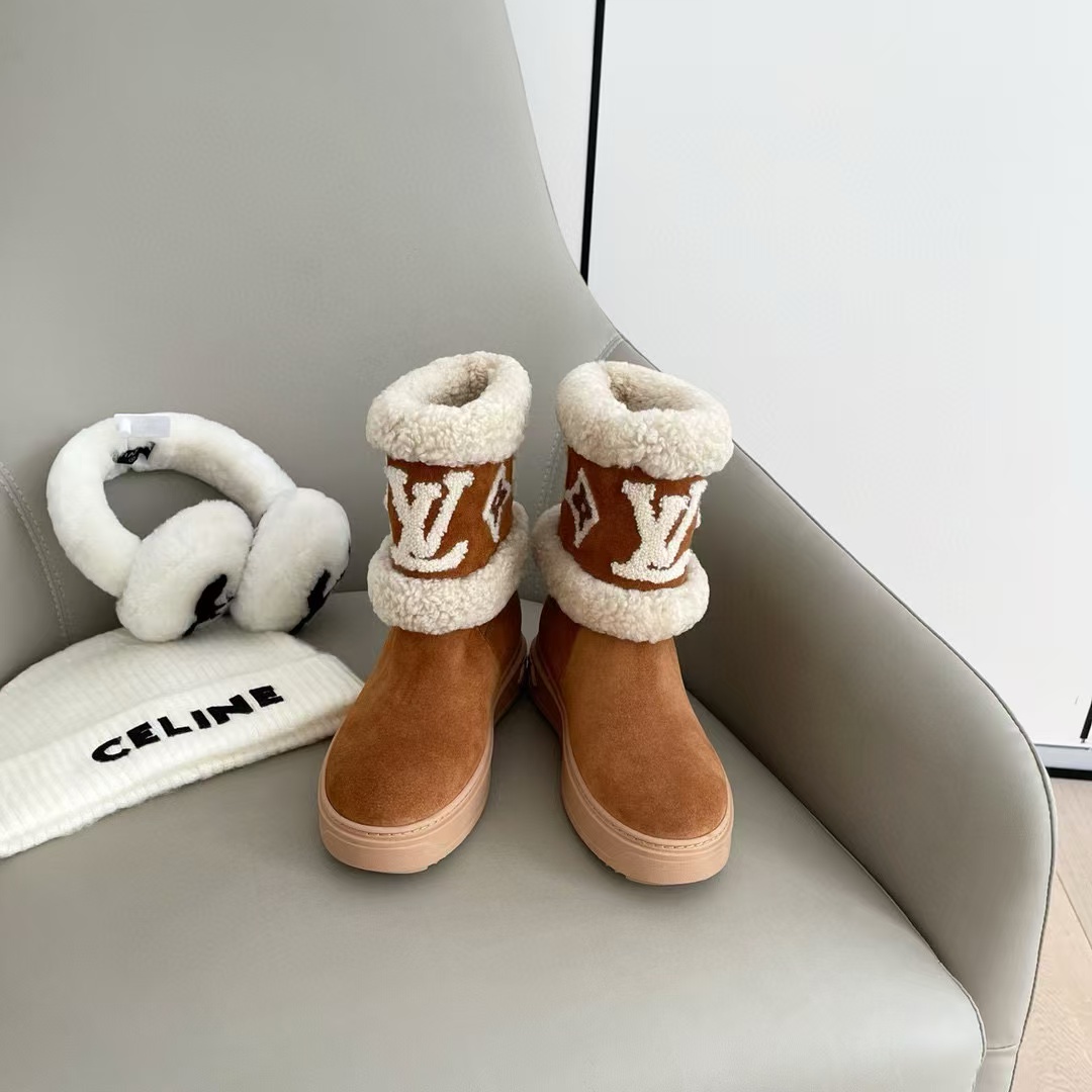 LV高品質ファー一体型スノーブーツ【50％割引+送料無料】