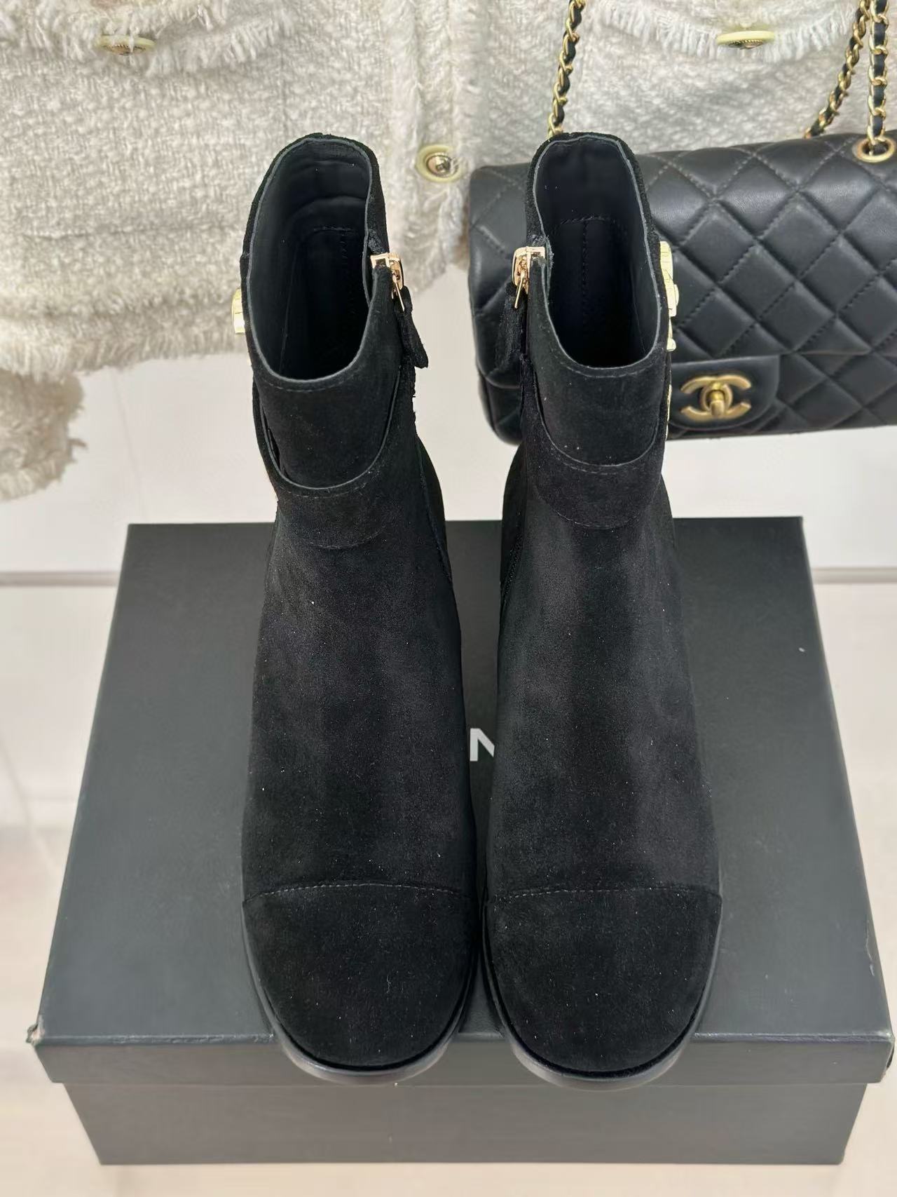 CHANE1 高品質ダブルCレター太ヒールブーツ【50％割引+送料無料】