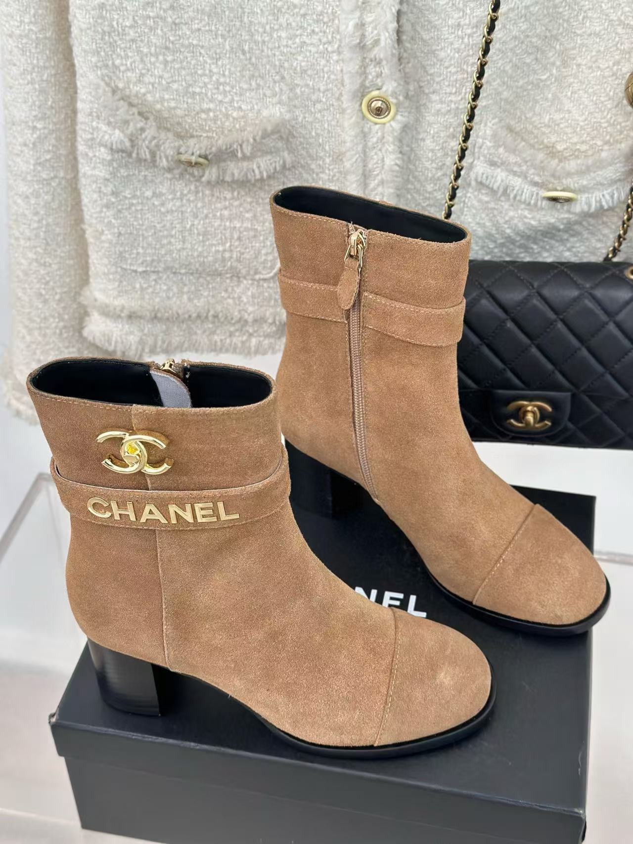 CHANE1 高品質ダブルCレター太ヒールブーツ【50％割引+送料無料】