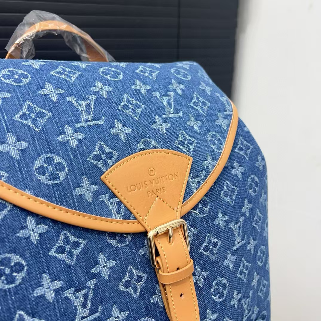 LV デニム フラップ ドローストリング プリント バックパック【50％割引+送料無料】