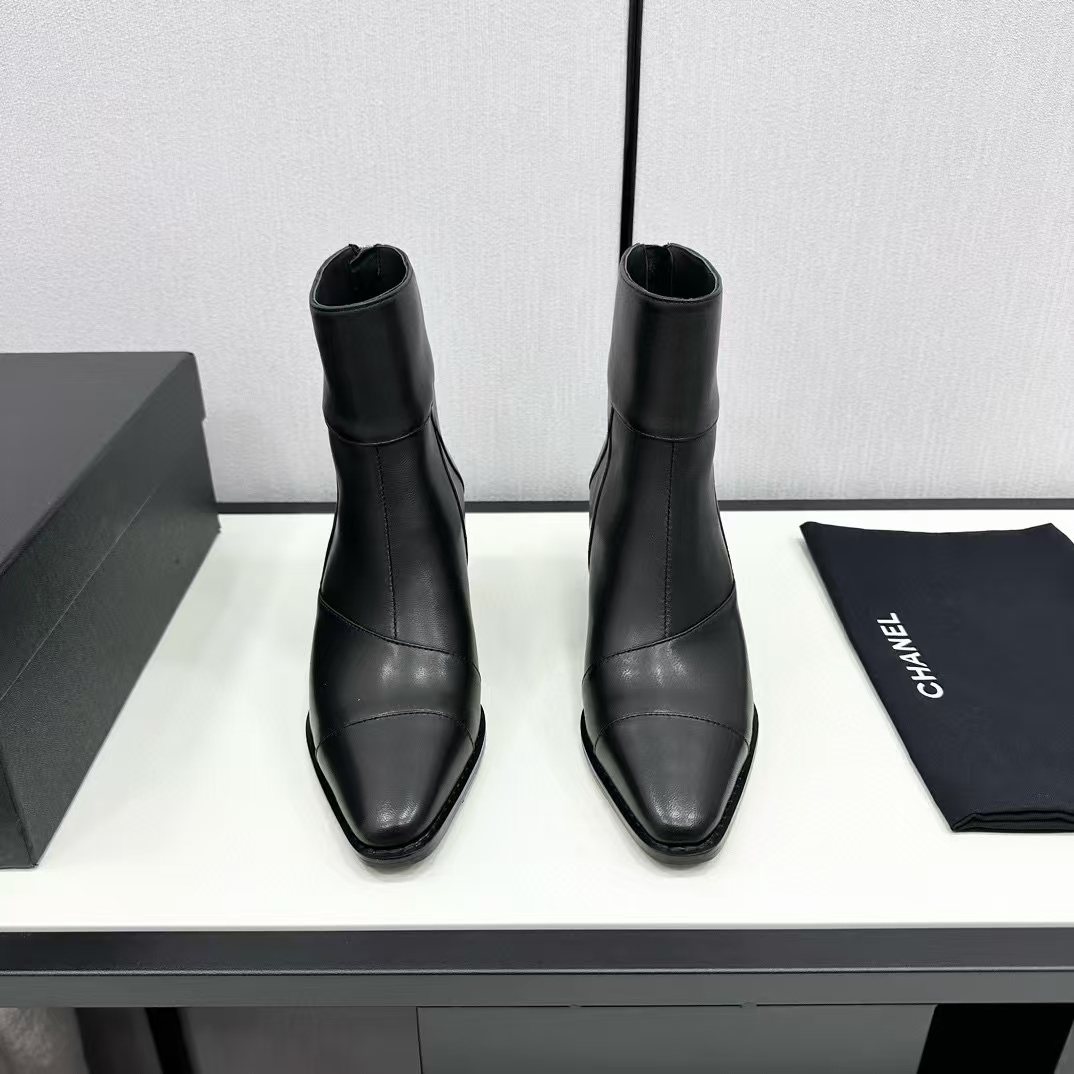 CHANE1 上質なカラーブロック ポインテッドトゥ シープスキン ショートブーツ【50％割引+送料無料】