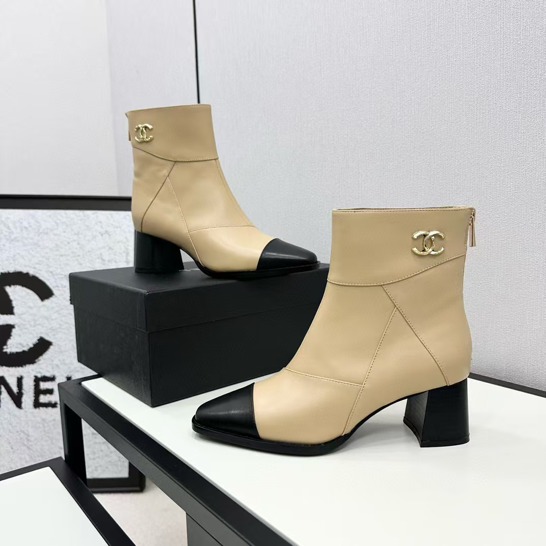 CHANE1 上質なカラーブロック ポインテッドトゥ シープスキン ショートブーツ【50％割引+送料無料】