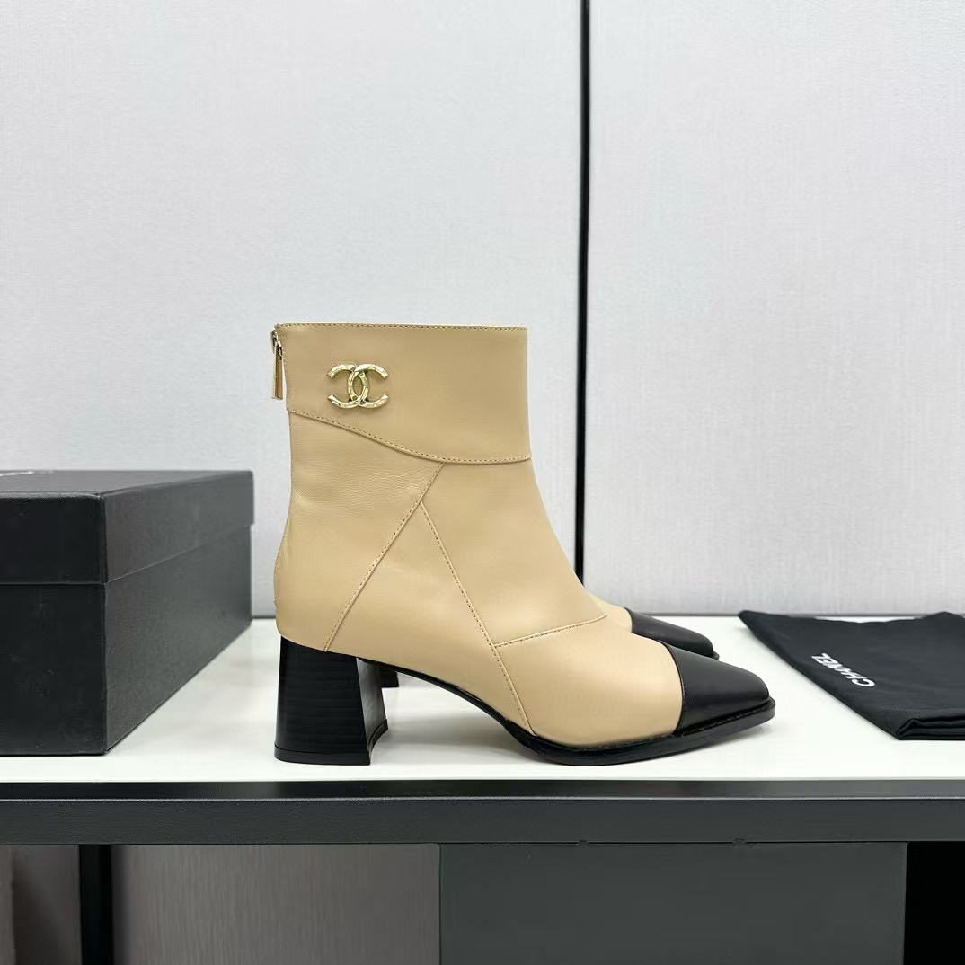 CHANE1 上質なカラーブロック ポインテッドトゥ シープスキン ショートブーツ【50％割引+送料無料】