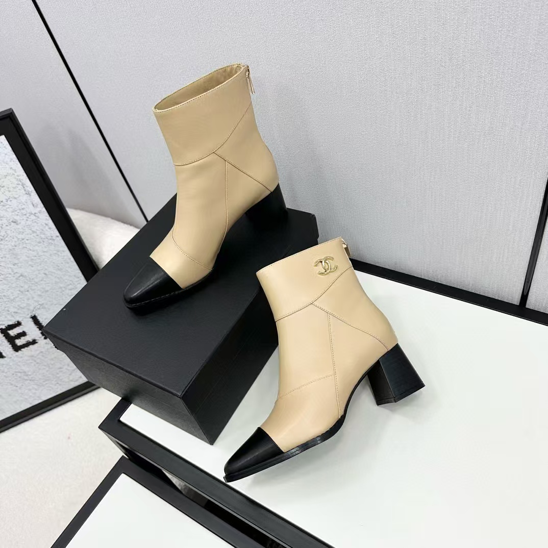 CHANE1 上質なカラーブロック ポインテッドトゥ シープスキン ショートブーツ【50％割引+送料無料】