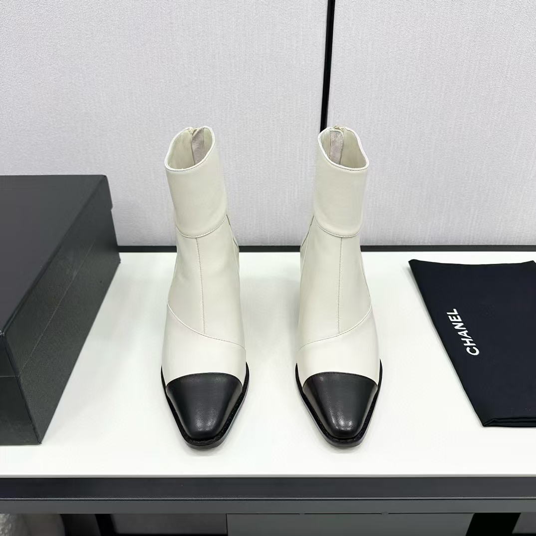 CHANE1 上質なカラーブロック ポインテッドトゥ シープスキン ショートブーツ【50％割引+送料無料】